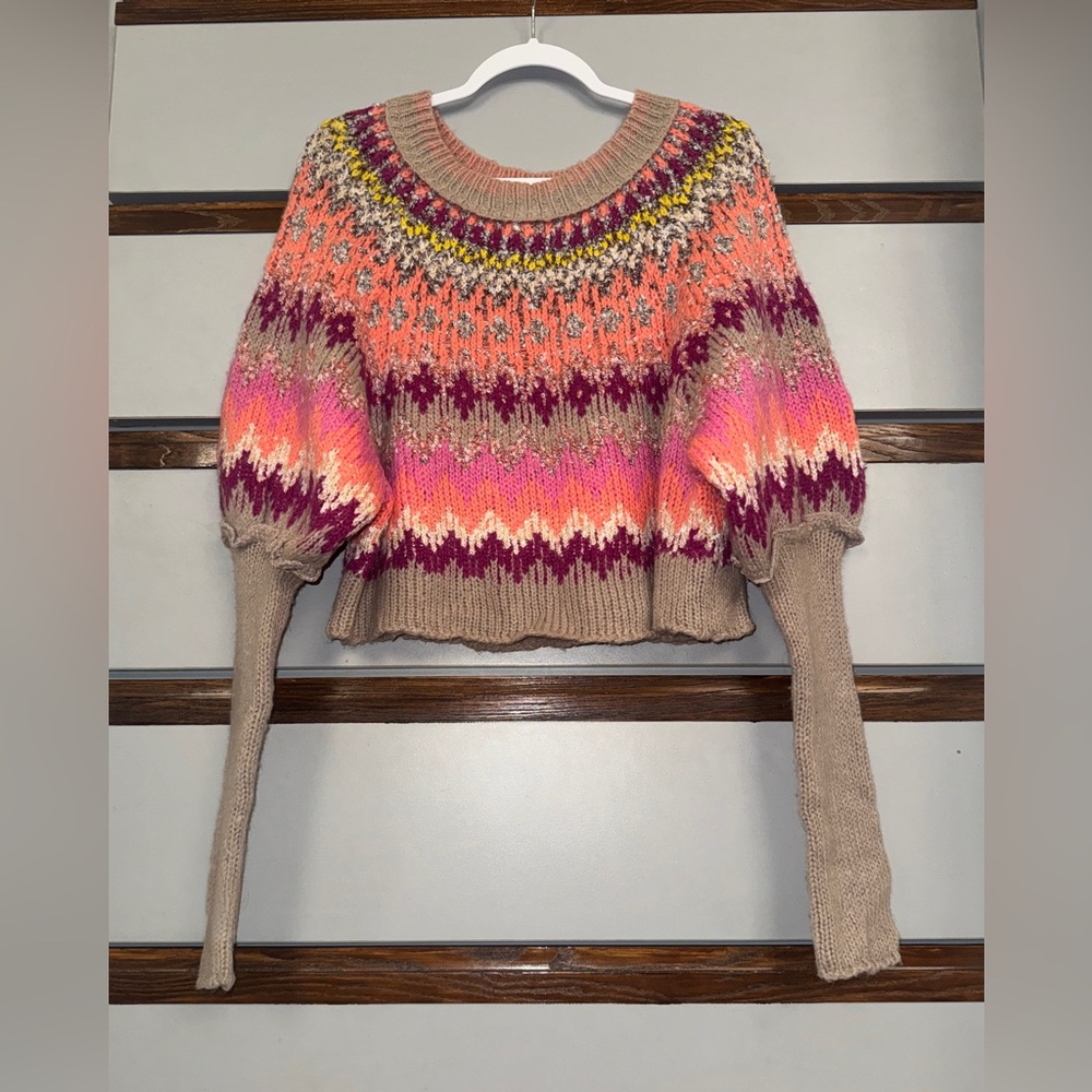 Free People Home For The Holidays Sweater Raspberry Combo Size Medium NWOT - Picture 5 of 6